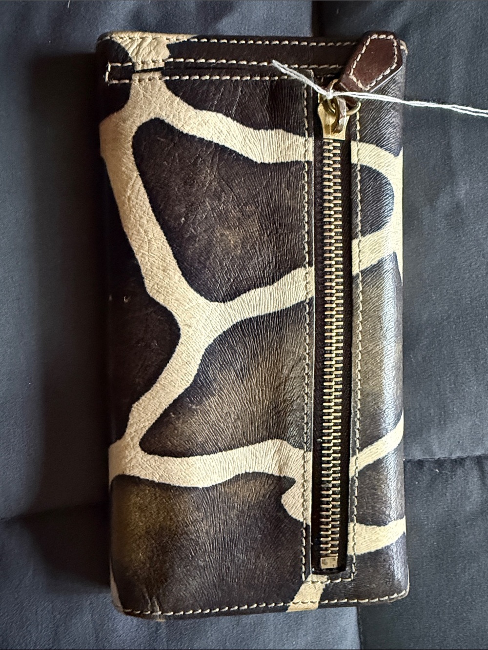 Dooney & Bourke Giraffe-Print Leather Wallet in Dark Brown and Cream - Picture 2 of 7